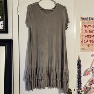 Cato Taupe Ruffle Hem Tunic Top